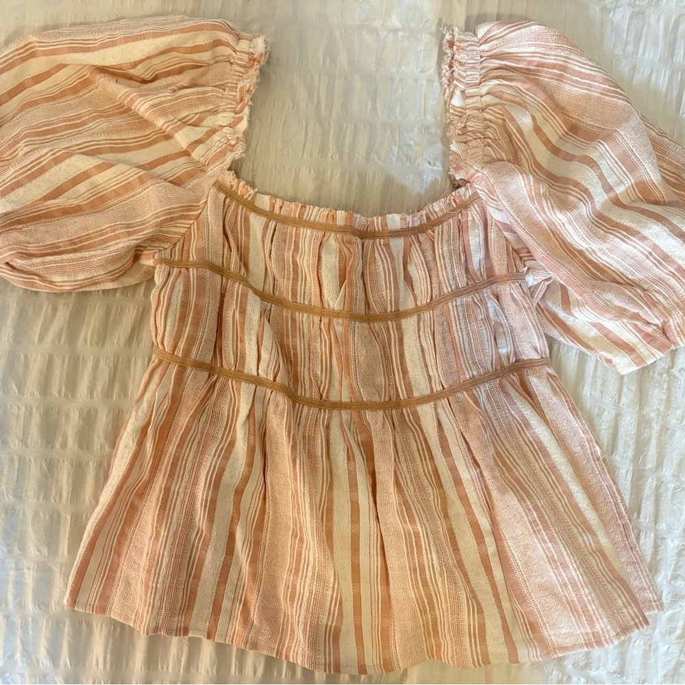 By Together Peach and White Striped Blouse